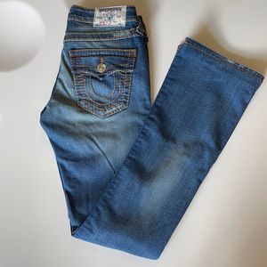 TRUE RELIGION ORIGINAL BIG T DENIM BOOTCUT JEANS! SIZE 24!